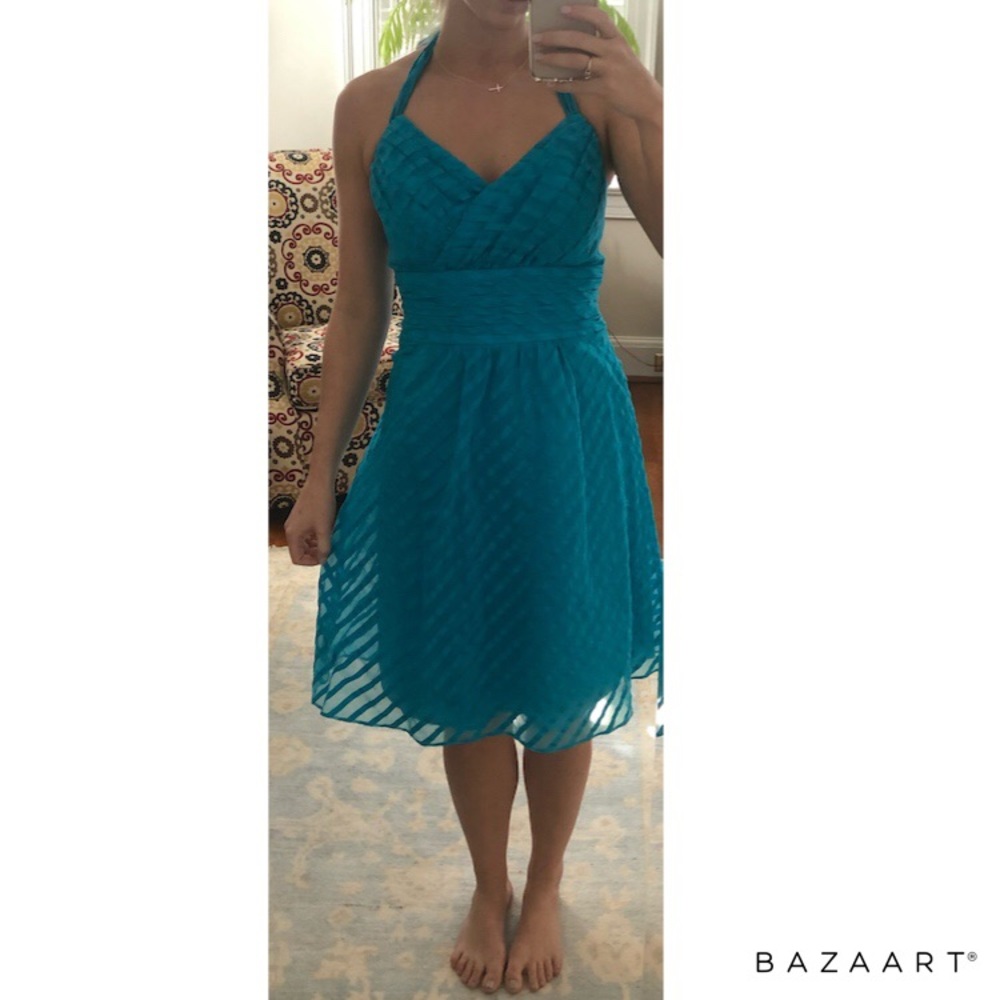 Bright blue David’s Bridal Size 4 Halter Dress